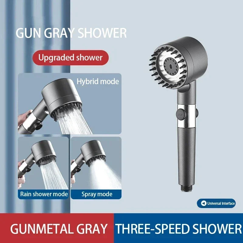 High-Pressure Adjustable Shower Head with 3 Spray Modes and Massage Brush - Rainfall Faucet for Bathroom Use