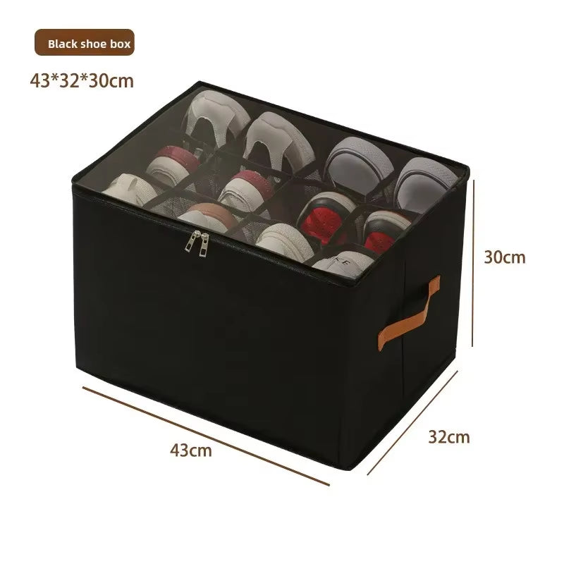 Multifunctional Foldable Fabric Shoe Box with Cover - Dustproof and Washable Storage Solution for Sundries