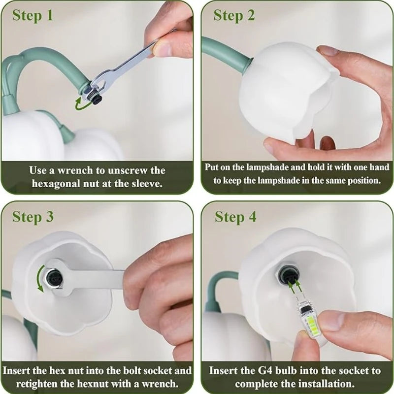 Vintage Floral Table Lamp - 5 Lily Nightstand Lamp in Three Color Patterns with G4 LED Bulbs for Bedrooms and Living Rooms