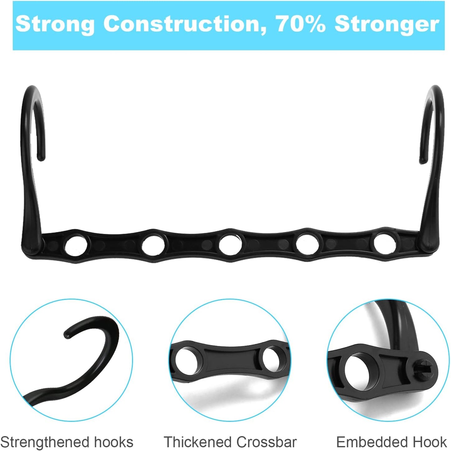 10 PCS Space Saving Hangers, 5-Hole Magic Hangers - Sturdy Plastic Hanger, Closet Organizers for Clothes Storage, College Dorm Essentials, Home Organization (Black)