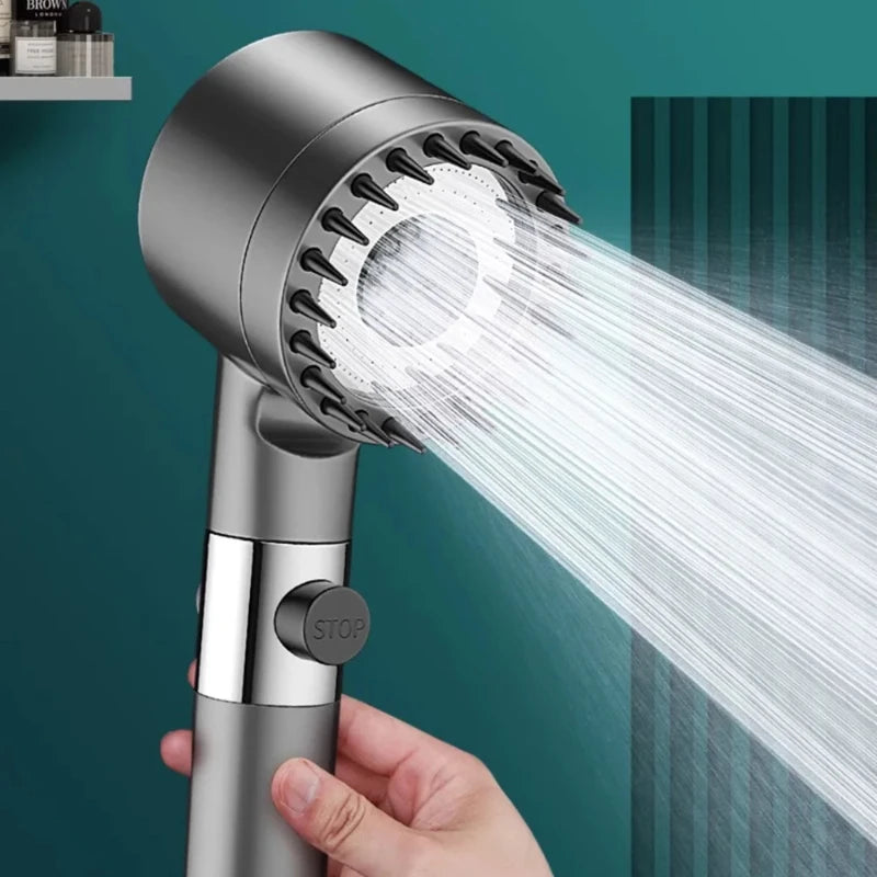 High-Pressure Adjustable Shower Head with 3 Spray Modes and Massage Brush - Rainfall Faucet for Bathroom Use
