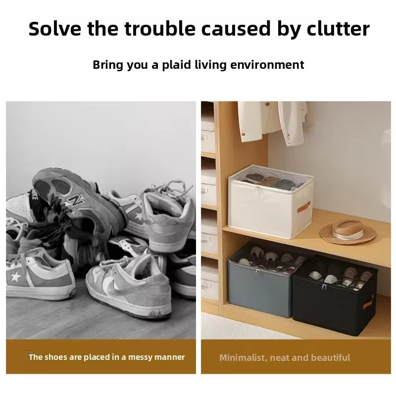 Multifunctional Foldable Fabric Shoe Box with Cover - Dustproof and Washable Storage Solution for Sundries