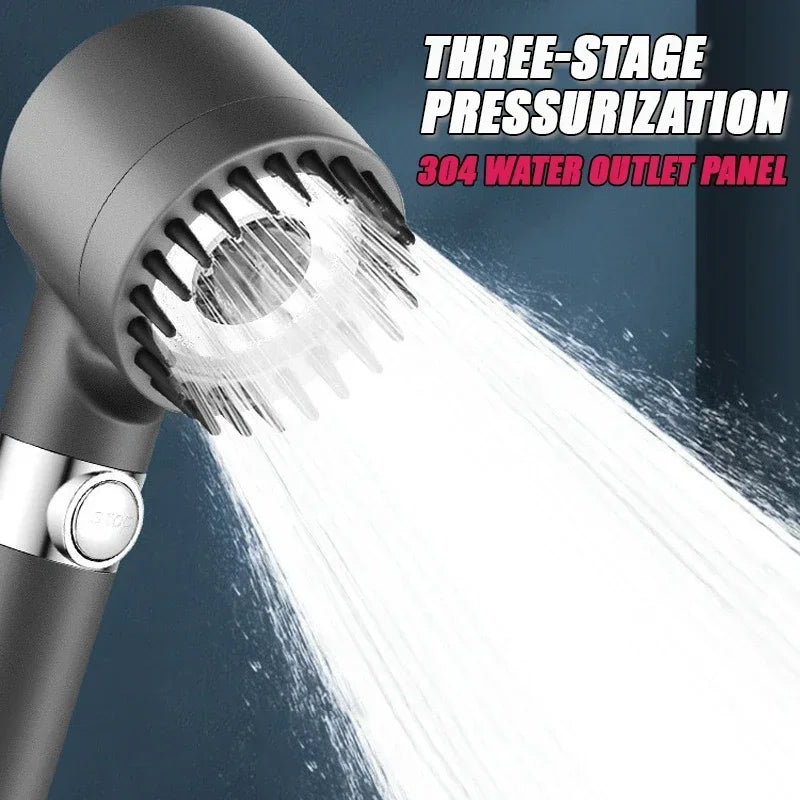 High-Pressure Adjustable Shower Head with 3 Spray Modes and Massage Brush - Rainfall Faucet for Bathroom Use