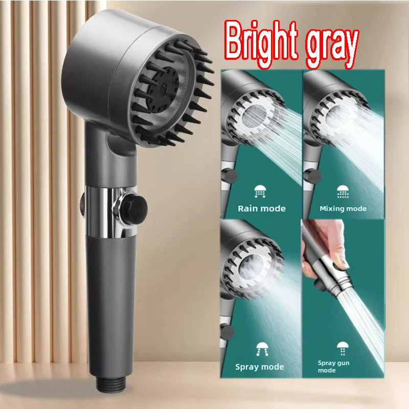 High-Pressure Adjustable Shower Head with 3 Spray Modes and Massage Brush - Rainfall Faucet for Bathroom Use