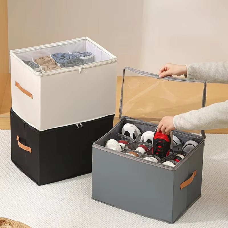 Multifunctional Foldable Fabric Shoe Box with Cover - Dustproof and Washable Storage Solution for Sundries