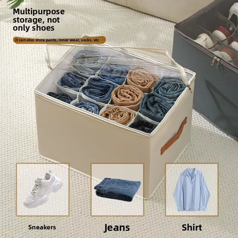Multifunctional Foldable Fabric Shoe Box with Cover - Dustproof and Washable Storage Solution for Sundries