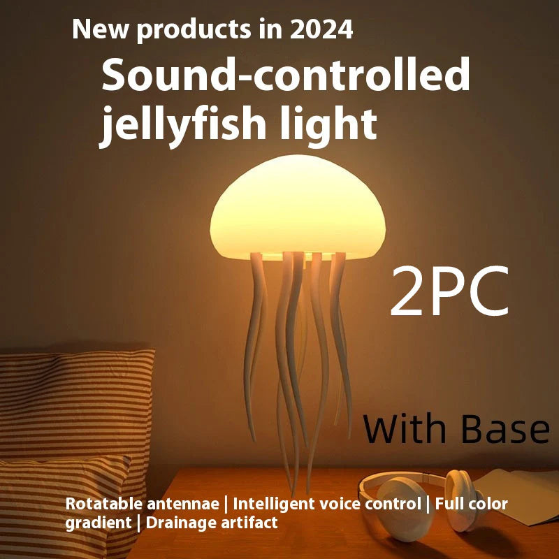 LED Jellyfish Mood Lamp - Portable Smart Night Light and Decorative Table Lamp for Bedside or Desk