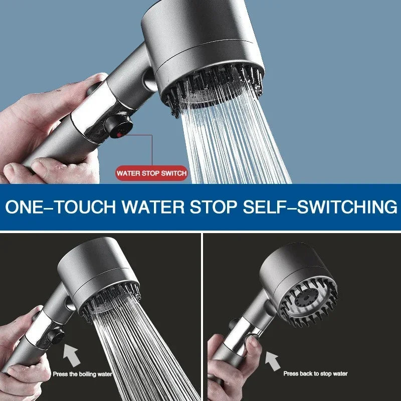 High-Pressure Adjustable Shower Head with 3 Spray Modes and Massage Brush - Rainfall Faucet for Bathroom Use