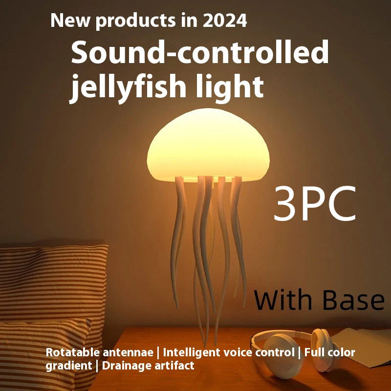 LED Jellyfish Mood Lamp - Portable Smart Night Light and Decorative Table Lamp for Bedside or Desk