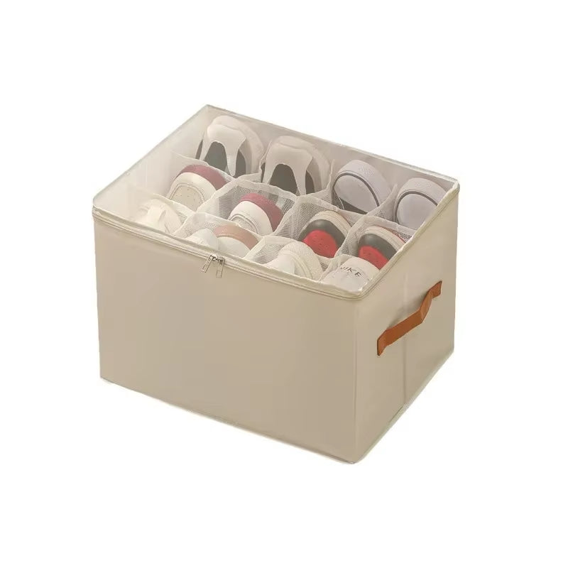 Multifunctional Foldable Fabric Shoe Box with Cover - Dustproof and Washable Storage Solution for Sundries