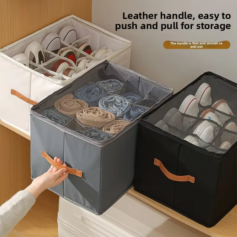 Multifunctional Foldable Fabric Shoe Box with Cover - Dustproof and Washable Storage Solution for Sundries
