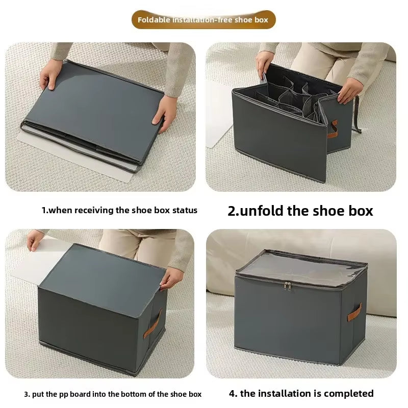 Multifunctional Foldable Fabric Shoe Box with Cover - Dustproof and Washable Storage Solution for Sundries