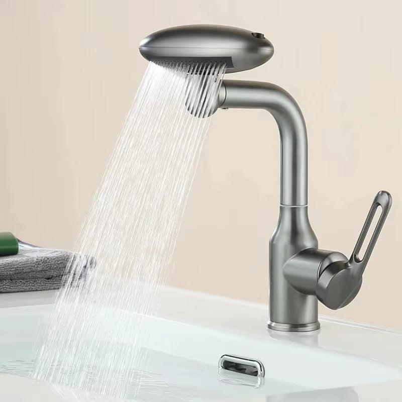 Multi-Functional Waterfall Basin Faucet with Four Water Outlet Modes, 360° Rotation, Hot and Cold Water Sink Mixer Tap for Bathroom