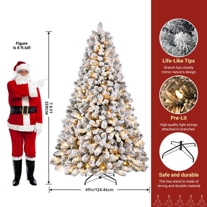 Transform Your Holiday Decor with Our Stunning Pre-Lit Snow Flocked Christmas Tree – Available in 4 to 9 Feet with Warm White Lights and Easy Foldable Stand!