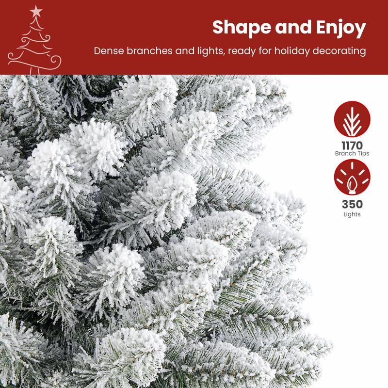 Transform Your Holiday Decor with Our Stunning Pre-Lit Snow Flocked Christmas Tree – Available in 4 to 9 Feet with Warm White Lights and Easy Foldable Stand!