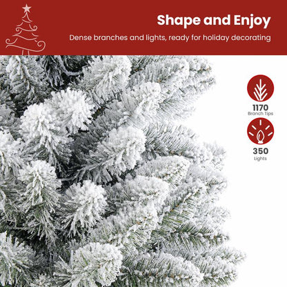 Transform Your Holiday Decor with Our Stunning Pre-Lit Snow Flocked Christmas Tree – Available in 4 to 9 Feet with Warm White Lights and Easy Foldable Stand!