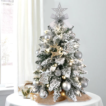 Charming 2-Foot Mini Christmas Tree with Lights - Elegant Flocked Snow and Ornaments for Festive Home and Office Decor
