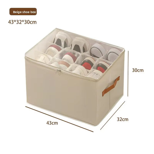 Multifunctional Foldable Fabric Shoe Box with Cover - Dustproof and Washable Storage Solution for Sundries