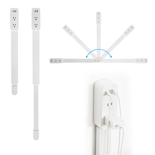 Power Outlet Extender with 2 USB-A Ports, USB-C Port, and 2 AC Power Ports. It Extends 22 Inches to 34 Inches and Rotates 180°