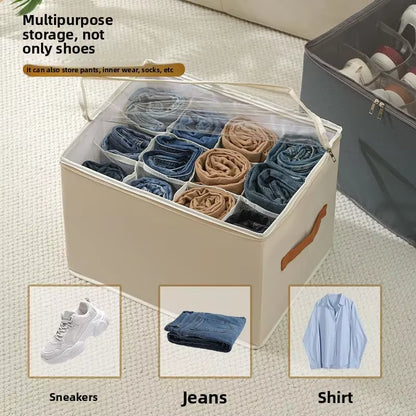 Multifunctional Foldable Fabric Shoe Box with Cover - Dustproof and Washable Storage Solution for Sundries