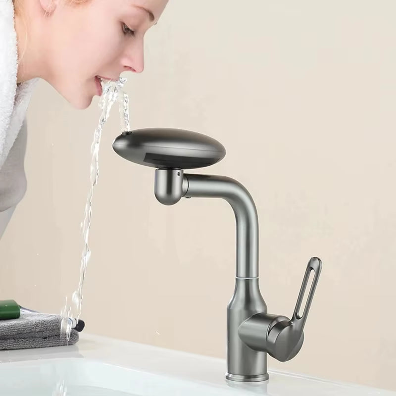 Multi-Functional Waterfall Basin Faucet with Four Water Outlet Modes, 360° Rotation, Hot and Cold Water Sink Mixer Tap for Bathroom