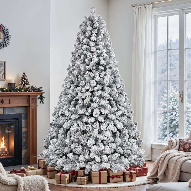 Transform Your Holiday Decor with Our Stunning Pre-Lit Snow Flocked Christmas Tree – Available in 4 to 9 Feet with Warm White Lights and Easy Foldable Stand!