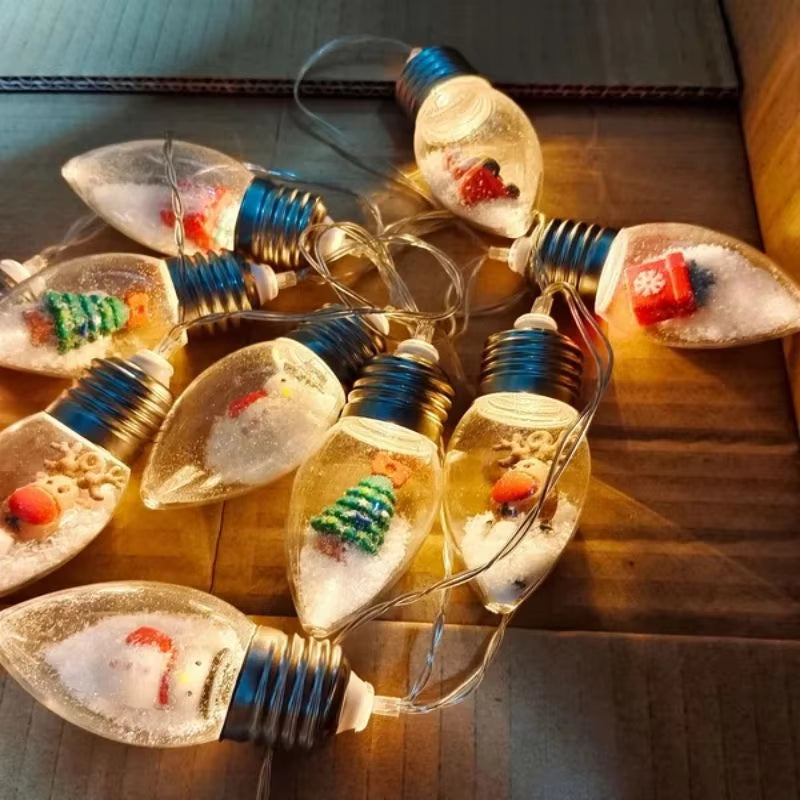 Enchanting LED Christmas Bulb String Lights - Transform Your Holiday Decor with Santa, Snowman, and Christmas Tree Designs