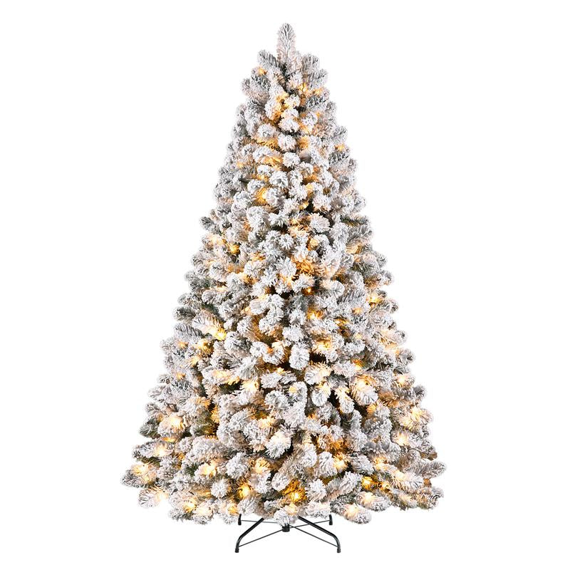 Transform Your Holiday Decor with Our Stunning Pre-Lit Snow Flocked Christmas Tree – Available in 4 to 9 Feet with Warm White Lights and Easy Foldable Stand!