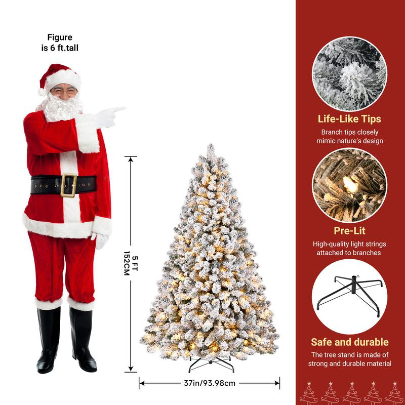 Transform Your Holiday Decor with Our Stunning Pre-Lit Snow Flocked Christmas Tree – Available in 4 to 9 Feet with Warm White Lights and Easy Foldable Stand!