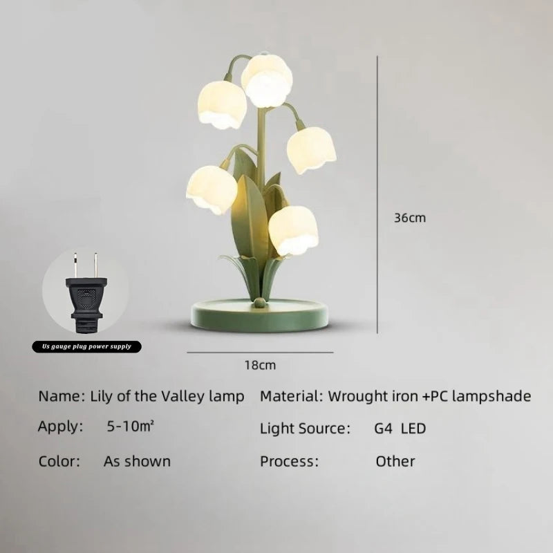 Vintage Floral Table Lamp - 5 Lily Nightstand Lamp in Three Color Patterns with G4 LED Bulbs for Bedrooms and Living Rooms