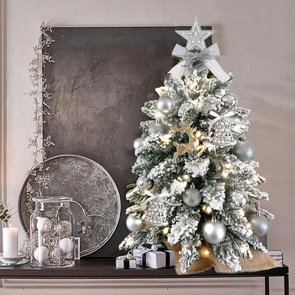 Charming 2-Foot Mini Christmas Tree with Lights - Elegant Flocked Snow and Ornaments for Festive Home and Office Decor