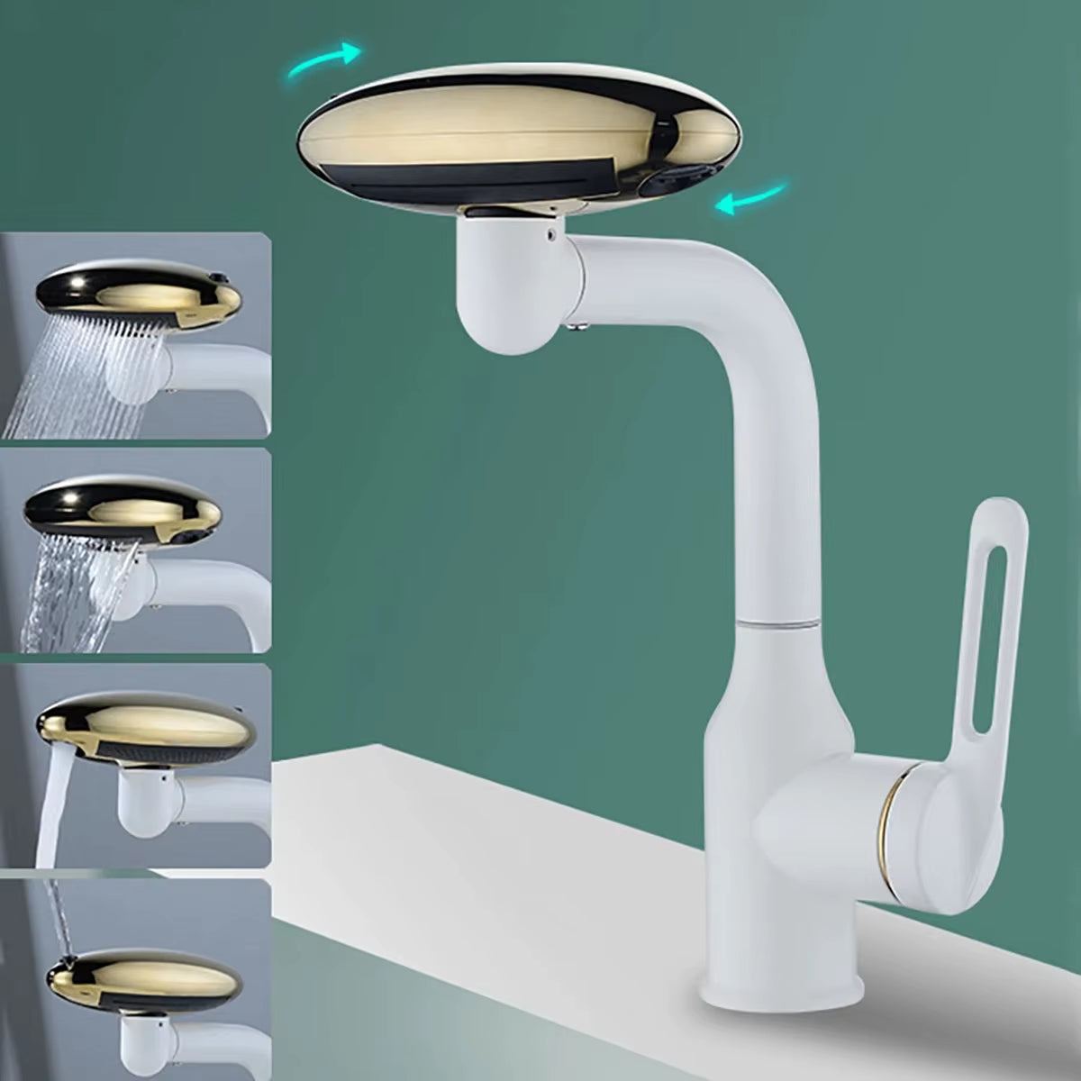 Multi-Functional Waterfall Basin Faucet with Four Water Outlet Modes, 360° Rotation, Hot and Cold Water Sink Mixer Tap for Bathroom