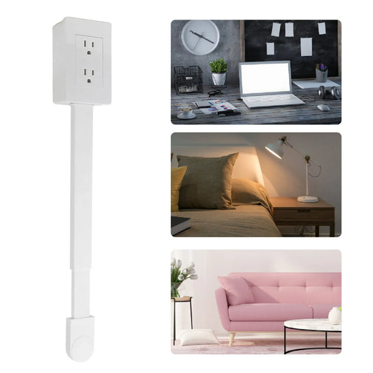 Rotatable Power Socket Expander 3 Prong Electrical Outlets Power Strip 22 to 34 Inch Extension 180 Degree Rotating Base 110V US